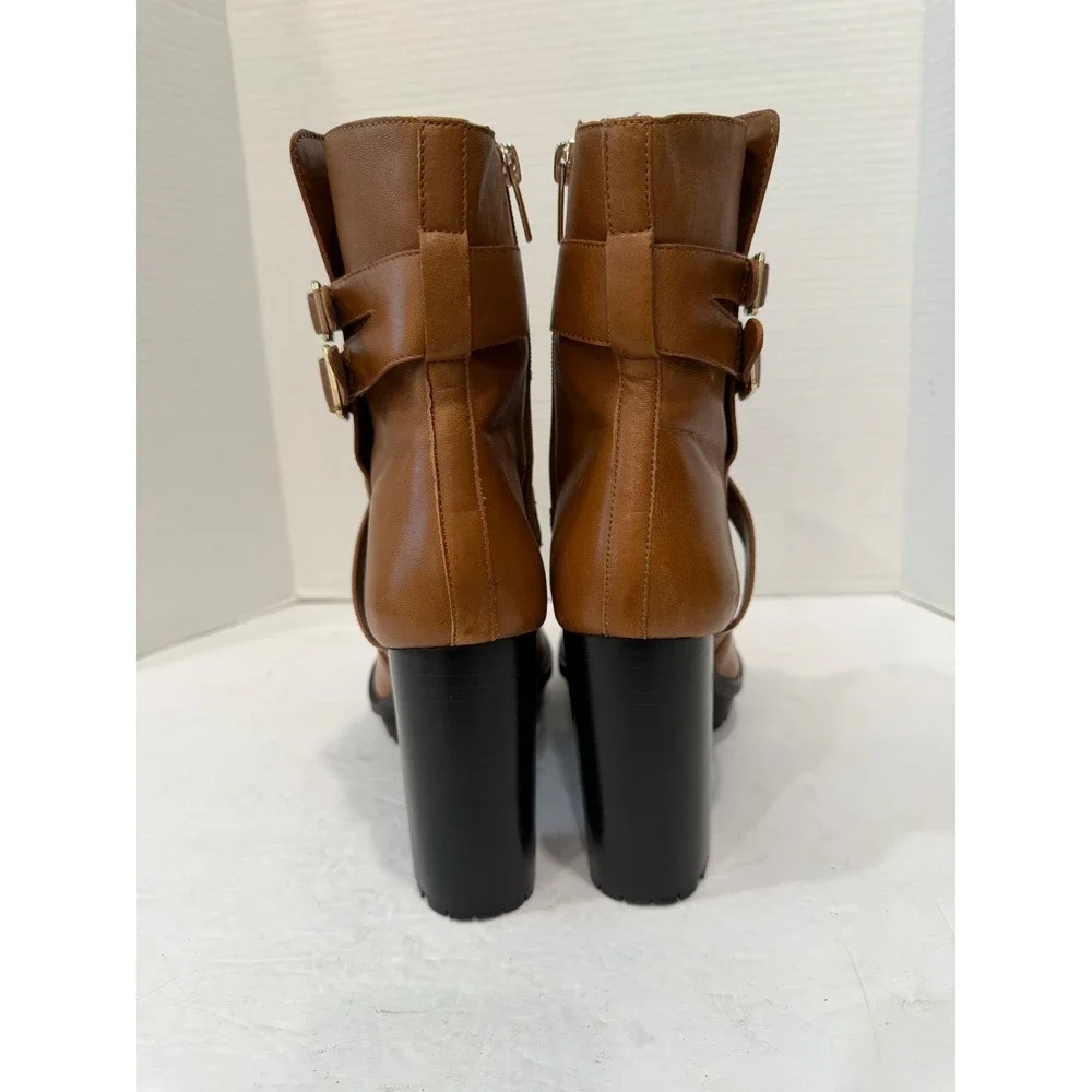 Vince Camuto Brown Buckle Strap Lug Sole Platform Block Heel Zip Ankle Boots 10M